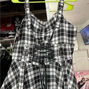 Black and White Plaid Dress with Lace-Up Detail! Vintage dress 50s looking! New!